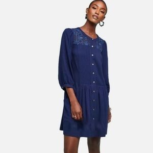 Anthropologie Dubois Blue Embroidered Tunic Dress - Size 4P